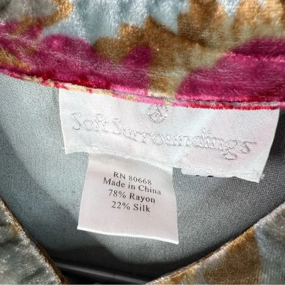 Soft Surroundings silk button down shirt velour feel Multicolor Velvet Shirt - Picture 12 of 15